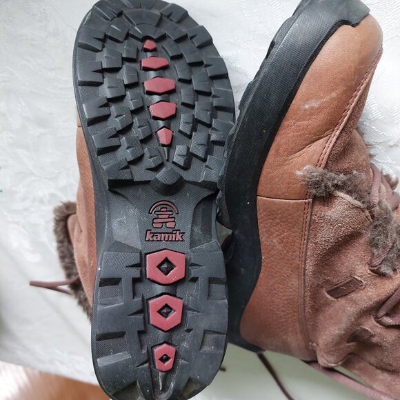 KAMIK Women Size 7. Brown UPTOWN Leather & Suede Sherpa Lined Lace Up Warm Boots - Picture 5 of 7